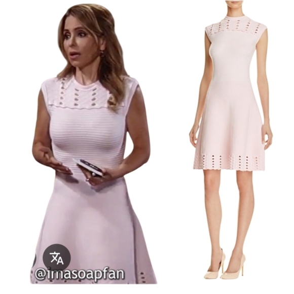 Ted Baker Jacquard Cut Out Baby Pink Skater Dress Size 4 U.S 8 - Picture 7 of 14